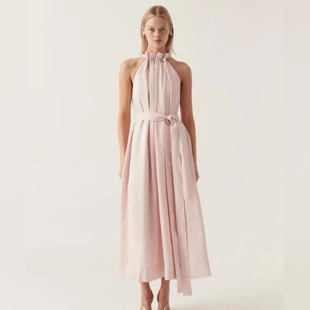 Aje Sleeveless Halter Tie-Waist Pink Maxi Dress NWOT